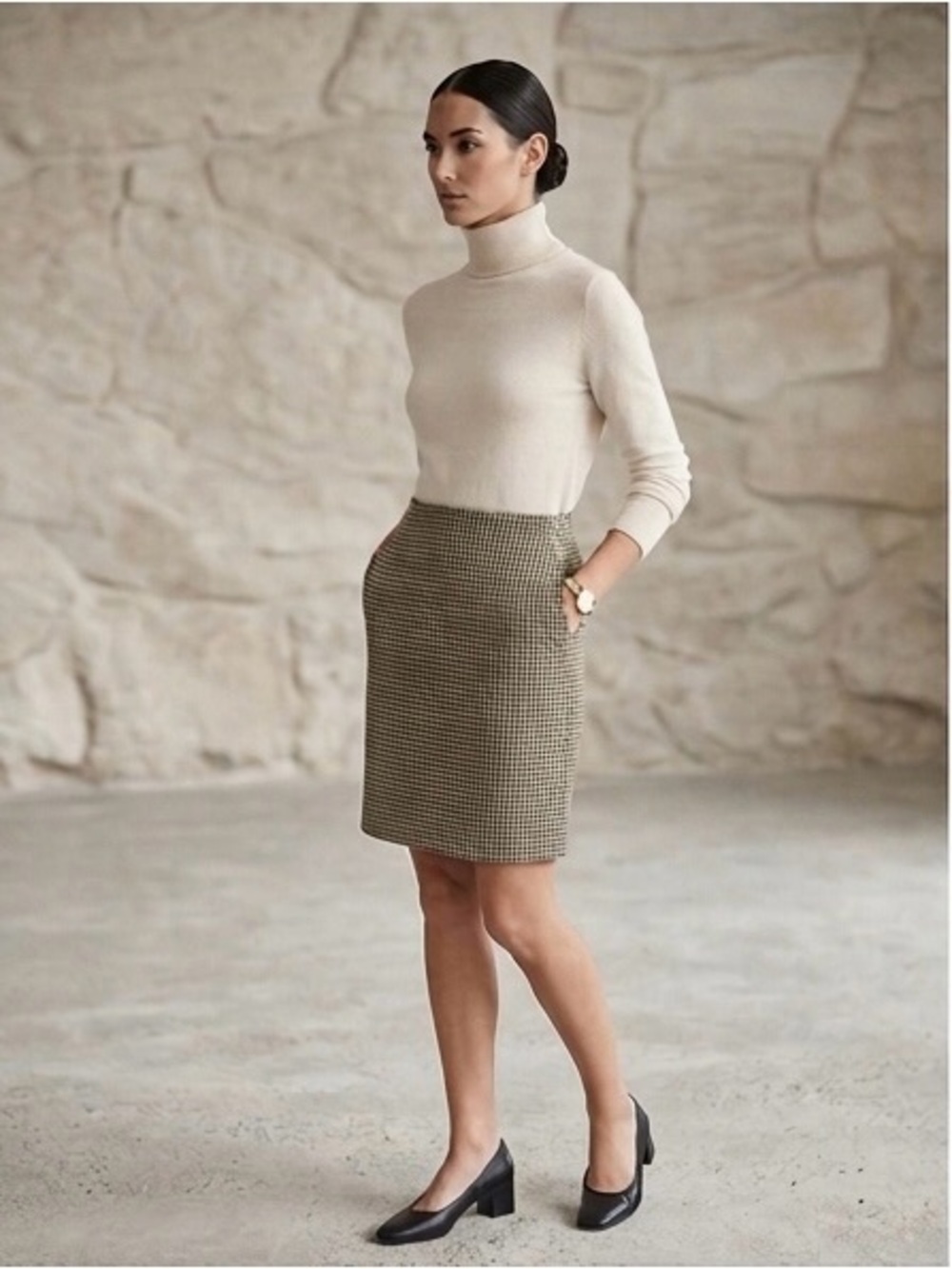 Piazza Sempione Knee-Length Wool Pencil Skirt Houndstooth Size 4 - Picture 2 of 13